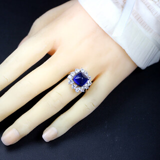 Fat donglai's same style tanzanite sapphire sugar tower ring, luxury inlaid tanzanite blue moissanite diamond ring for women, fashionable large (main stone 10*10mm) live and adjustable