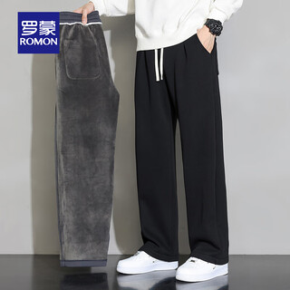 Luo meng high-quality casual pants for boys 2025 autumn and winter loose straight men's new wide-leg sports long pants men's pants black plus velvet (high quality) xl recommended 130-150jin jin equals 0.5 kg