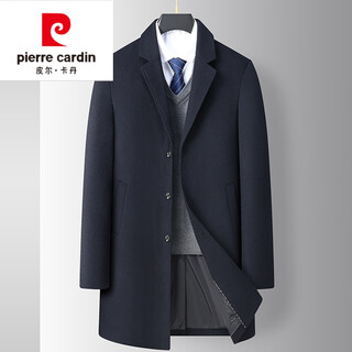 Pierre cardin large size woolen woolen coat men's fattened medium-length woolen coat fat loose suit collar windbreaker navy blue 6xl 205