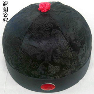 He tang meng drama qing dynasty and the republic of china landlord hat melon skin hat young master brother hat sketch film and television costume supplies, black with flowers ruby landlord hat s (54-56cm)