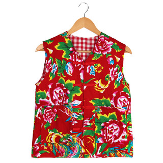 Cotton ode northeast large floral cloth pure cotton thin spring and autumn vest ethnic style two-person performance costumes for men and women performance vest red 2xl size recommended weight 120-140jin jin is equal to 0.5 kg