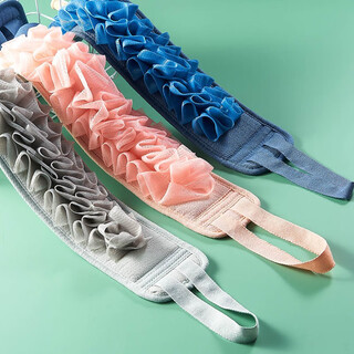 Qikai bath towel with bath flower back strips, no need for help, two-in-one bath towel with bath flowers, back rub strips (blue)