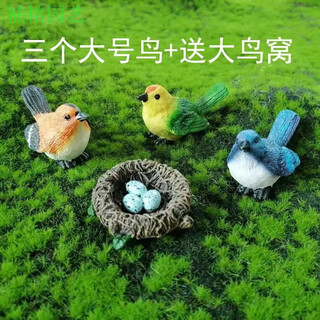 Phoebe gardening micro-landscape ornaments, bird resin crafts, cute simulated bird's nest, gardening bonsai decoration, bird eggs, three large birds + free large bird's nest