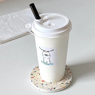 Milk tea cup disposable coffee cup ins white thickened paper cup with lid hot and cold drink takeaway soy milk drink water cup 10 sets thickened 500ml lid thick tube sticker