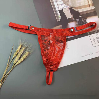 Roselex confidential delivery men's sexy adult thong mesh breathable underwear t-shaped pants low-waisted and transparent red one size