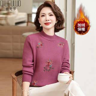 Qiu fuluo's mother's winter clothing is warm and velvet thickened knitted sweater middle-aged and elderly women's bottoming shirt 50-60 years old western style sweater