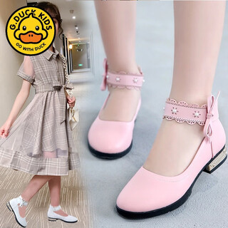 G.duck girls' leather shoes 2024 new spring and autumn college style korean style versatile princess performance shoes student soft leather shoes non-slip pink 33 (shoe inner length 20.8cm)
