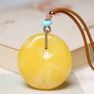 Pupan old phoenix chicken fat yellow beeswax pendant peace button sweater chain raw mineral amber princess buckle men's and women's necklace pendant beeswax princess buckle small model (36*36)