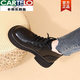 Cartelo brand genuine leather thick-soled martin boots for women 2025 winter new velvet soft-soled low-top british style short boots black velvet free shipping insurance rubber sole 37 37 standard size