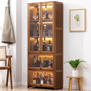 Trojan living room wall wine cabinet partition cabinet entrance cabinet bar wine rack bar corner cabinet storage rack home display cabinet transparent four doors brown - five layers 65 long