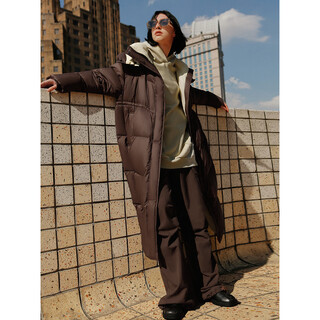 Peacebird zhang jingyi's same style winter hooded long down jacket contrasting color bread jacket a3ace4423 brown m