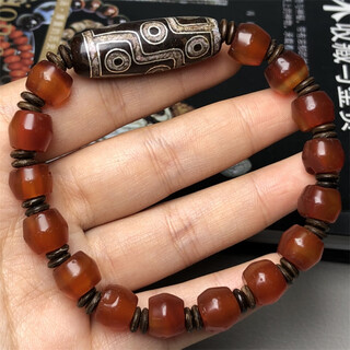 Guran jewelry selection daily leaks tibetan cinnabar nine-eye dzi beads inlaid with silver wire and old agate ancient beads hand-strung