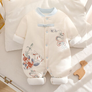 Gule ya du good luck peach blossom koi baby warm jumpsuit autumn and winter baby clip newborn thickened ha yi national style yunyan rabbit 120g cotton 90cm 90 code