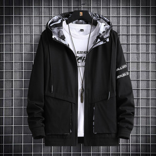 Binkley autumn jacket men's outerwear men's clothing trendy men's workwear casual hooded boys' velvet jacket spring and autumn style black xl (recommended weight 115-130jin jin equals 0.5 kg)