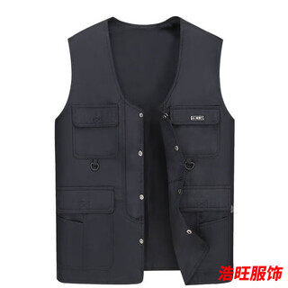 Mouth-turning spring and autumn dad wear outdoor multi-pocket vest breathable middle-aged and elderly vest waistcoat men's fishing photography vest men black size 2/style medium size weight 120-150