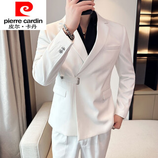 Pierre cardin autumn and winter light mature style casual suit men's suit trendy diagonal buckle personalized slim small suit high-end korean version white single-piece suit 2xl