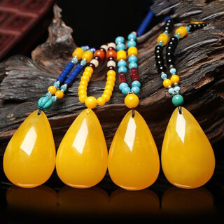 Beeswax pendant for women, optimized chicken fat yellow water drop amber necklace, old beeswax bracelet for men, non-generational picture color, a style beeswax water drop pendant + lapis lazuli bead chain