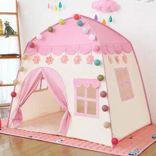 Children's tent game house home children's yurt castle toy house baby indoor princess room separate bed gift oxford cloth pink with colorful flags