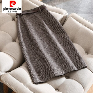 Pierre cardin houndstooth skirt women's autumn and winter new high-waisted slim a-line elegant slit plaid wool hip skirt plaid l