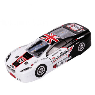 Double-layer iron primary school student pencil case for little boy sports car car shape pencil box for kindergarten children's birthday black and white double layer without wheels