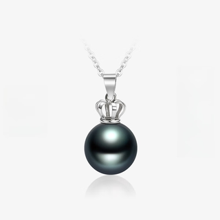 Guran tahitian black pearl pendant crown 18k gold necklace women's perfect round highlight seawater pearl necklace s grade/flawless perfect round 12-13mm with 18k gold chain