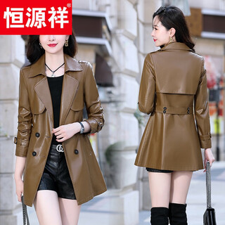 Hengyuan xiang cotton leather jacket women's mid-length 2025 spring and autumn new temperament high-end small slim fit haining fashion jacket khaki 3xl 130-145jin jin is equal to 0.5 kg