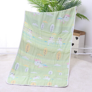 Yuebele pure cotton jacquard baby bath towel baby pure cotton gauze super soft absorbent bath towel newborn baby blanket six layers long 70*140cm (green white horse)