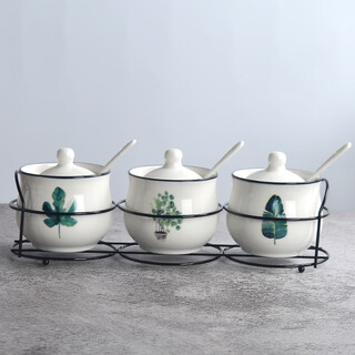 Mo lin ceramic seasoning jar seasoning box 4 set kitchen supplies household seasoning bottle 3-piece set salt shaker msg chili single