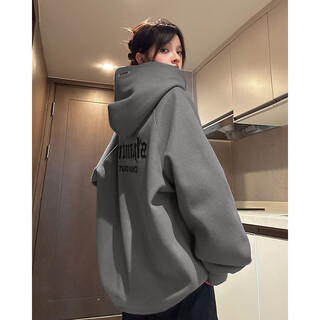 Katuchi american heavyweight velvet zhongshan sweatshirt for men and women in autumn and winter trendy loose long-sleeved high street lazy style jimo clothes dark gray 3xl recommended 160-180jin jin equals 0.5 kg