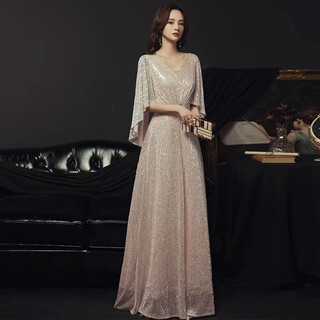 Noliti high-end evening dress banquet fashion new style noble golden light luxury high-end niche performance host female champagne color long xl