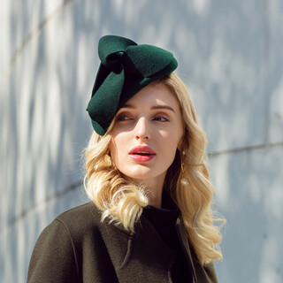 Ee winter new australian wool party hat, fashionable and elegant brimless versatile celebrity hat for women, dark green, no limit on head size