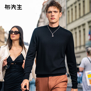 Mr. bu half turtleneck 100% wool sweater 2025 autumn textured ribbed collar sweater for men pt15583 piano black 2xl (185)