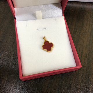 Holy glass 18k rose gold necklace four-leaf clover pendant gold agate au750 non-fading non-allergenic single pendant 15mmk gold + red + certificate