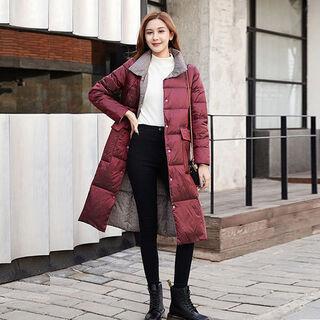 Bjorn moan down jacket for women 2025 new style double-sided mid-length loose slimming big pocket double-sided white duck down knee-length winter burgundy + plaid double-sided s recommended 80-100 jin jin equals 0.5 kg