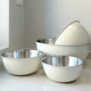 Baichang food grade 304 stainless steel kneading dough and basin for washing vegetables and beating eggs cooking bowl home kitchen salad basin 26cm creamy white-304 steel no specifications