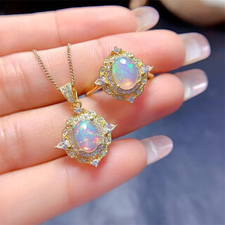 Tingbai's new natural colorful opal pendant necklace full of fire color s925 silver finely inlaid opal ring with certificate natural opal pendant white gold