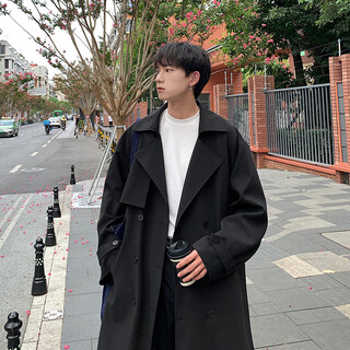 Shelley jones mid-length windbreaker men's spring and autumn 2023 new ins hong kong style loose casual wool coat coat high-end df275 black 3xl (recommended 170-180jin jin equals 0.5 kg)