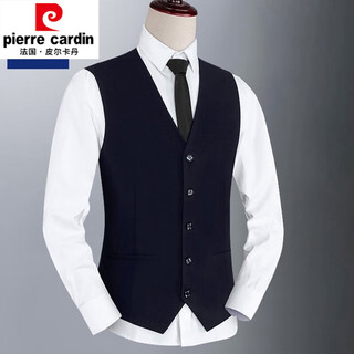 Pierre cardin men's suit vest korean style slim suit vest spring and autumn casual british style wedding vest navy blue five-button solid color 3xl