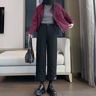 Mad cortes simple down pants for women 2025 winter outer wear thickened cold-proof high-waisted loose slimming thickened warm cotton pants trendy black l (107-120jin jin equals 0.5 kg)