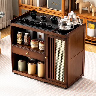 Trojan mobile tea table home small tea table bamboo tea cart tea table tea set automatic kettle integrated tea cabinet black gold stone panel brown-80 long single drawer single door + tea making model fully automatic electrical appliances