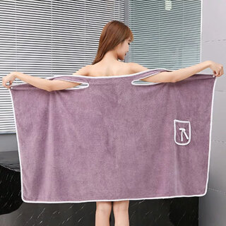 Wearable bath towel women's suspender bathrobe bath skirt thickened wearable bath towel vest style bath towel large purple pocket style small size suitable for 80-130 jin jin equals 0.5 kg to wear
