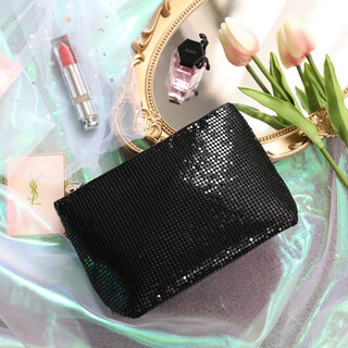 Tomill portable cosmetic bag women's portable storage bag clutch bag exquisite small bag large capacity lipstick bag menstrual bag evening bag modern girl-black