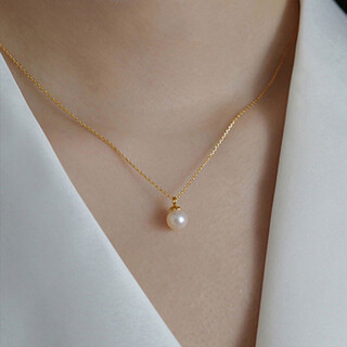 Yulong natural freshwater pearl necklace for women, autumn and winter temperament, high-end 18k gold-filled clavicle chain, round single pendant necklace 9, about 7~8mm, freshwater pearl, small and exquisite