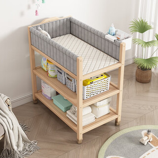 Qianmoju beech wood diaper table children's bed baby care table massage multi-functional baby newborn crib changing storage table large size multi-functional solid wood diaper table + fence