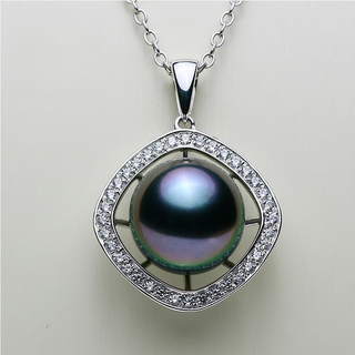 Mu qinzhenyu 18k gold tahitian black pearl pendant 9.9mm malachite green transparent purple seawater pearl necklace pair