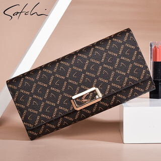 Shachi wallet women's long fashion printed coin clutch 2025 new brand high-end large capacity mobile phone bag for women brown shachi exquisite gift box packaging