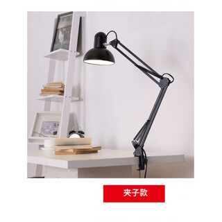 American metal folding table lamp, college students' work and study dormitory bedside wrought iron table lamp, replaceable light bulb, black, clip style, button switch