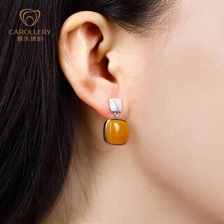 Jiale amber beeswax earrings women's s925 silver inlaid old wax old honey earrings baltic chicken butter yellow jewelry beeswax earrings containing ear blockage about 5g/a0150