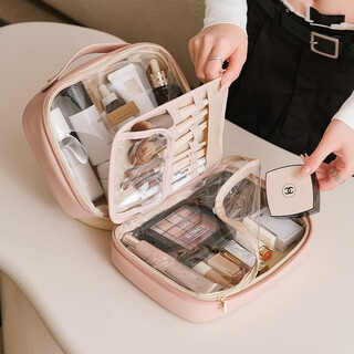 Eachy cosmetic bag 2023 new high-end exquisite portable travel toilet bag large capacity cosmetic storage bag wood peach color extra large capacity partitioned storage