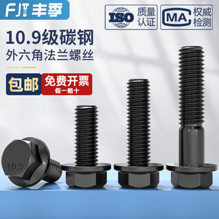 Fengji 10.9 grade flange outer hexagonal bolt gb5789 automotive auto parts screws mm6m8m10m12m14-m20 m20*60 full thread 1 flat